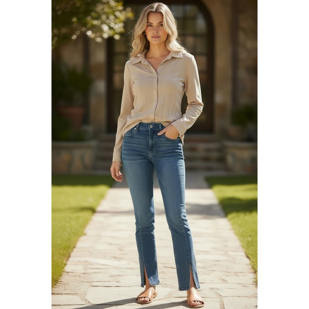 Express Skyscraper Mid Rise Skinny Jeans Dark Wash Slit Hem Size 6r